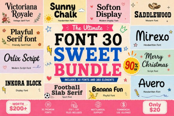 Sweet Mega Bundle: Elevating Design Projects with a 30-Font Collection